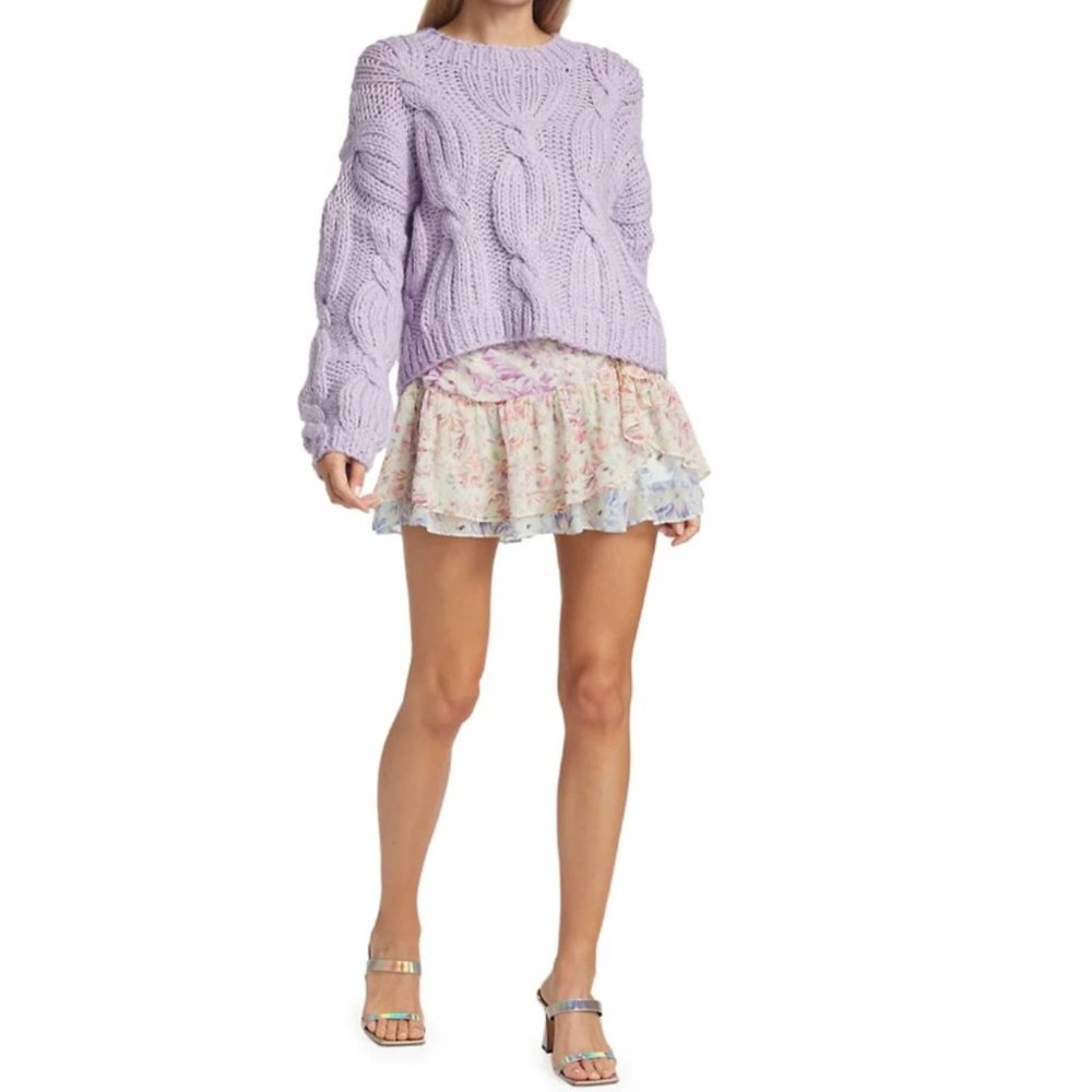 LoveShackFancy Mini Skirt in Cream and Pink Floral